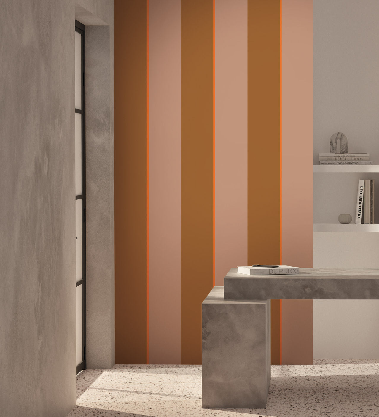 KEK Amsterdam Frans Uyterlinde Behang Bold Stripes strepen behang roze bruin oranje FU-001