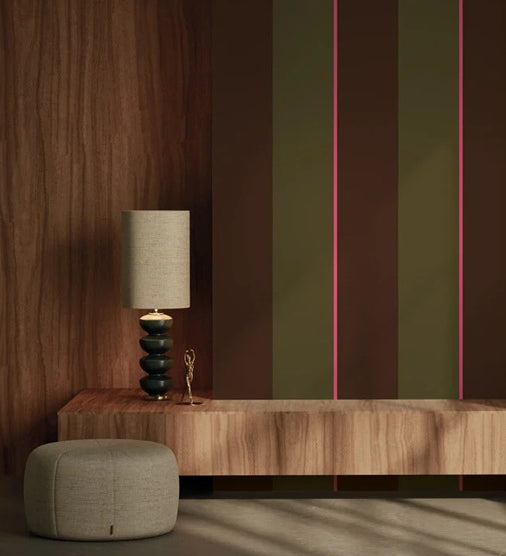 KEK Amsterdam Frans Uyterlinde Behang Bold Stripes strepen behang bruin groen roze FU-009