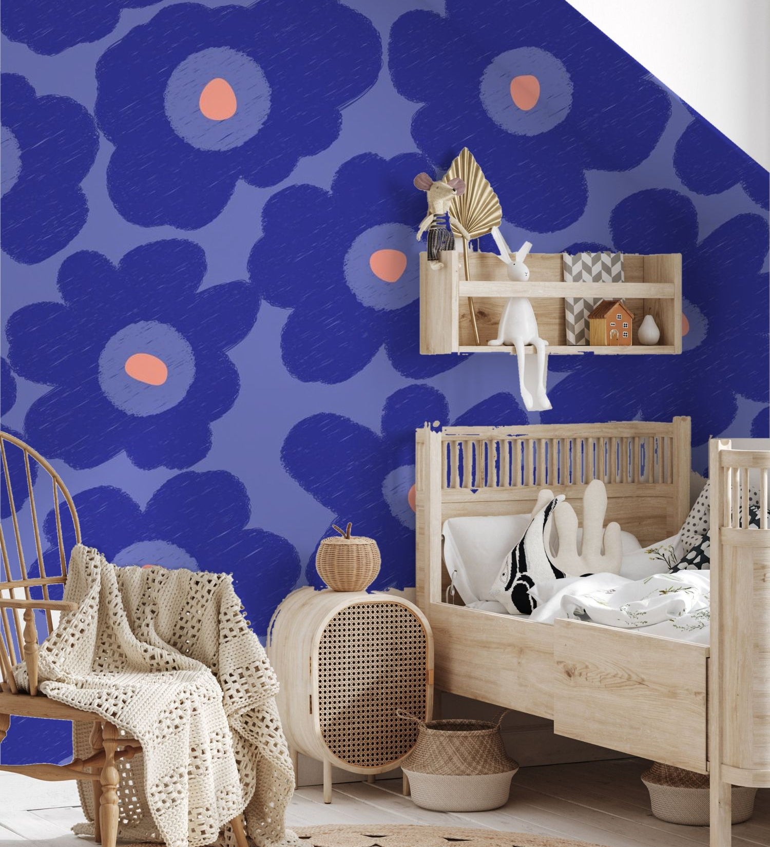 Bloemen fotobehang kinderkamer meisjeskamer Bloom! Papr Walls blauw