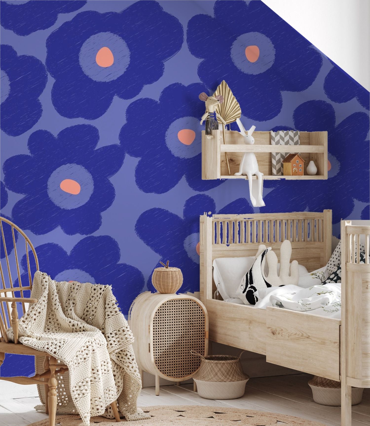Bloemen fotobehang kinderkamer meisjeskamer Bloom! Papr Walls blauw