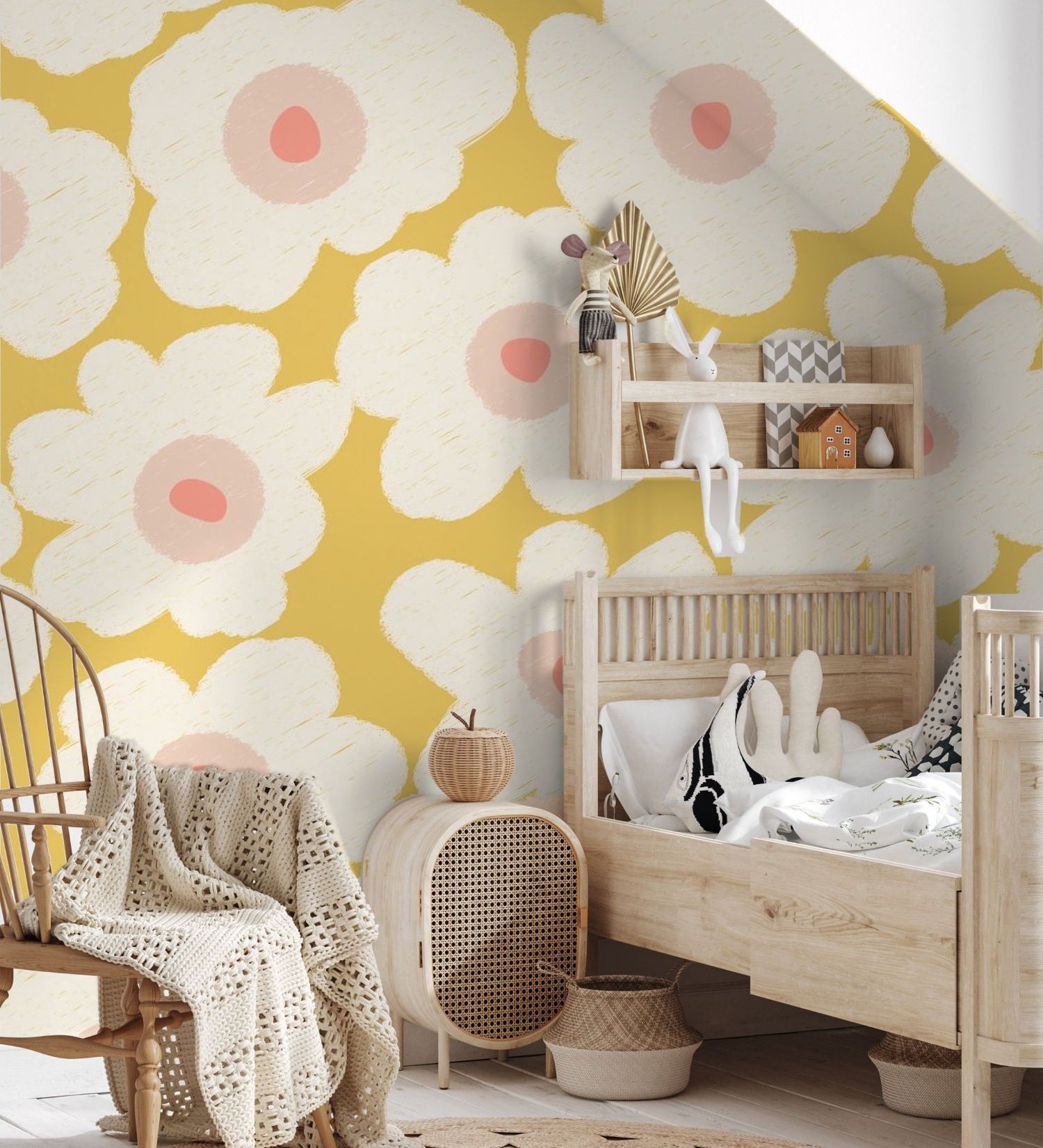 Bloemen fotobehang kinderkamer meisjeskamer Bloom! Papr Walls warm geel