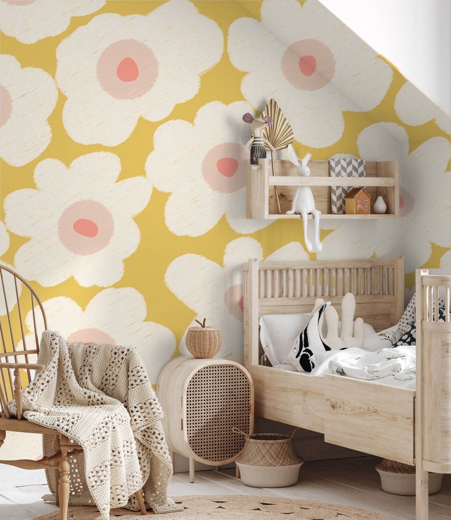 Bloemen fotobehang kinderkamer meisjeskamer Bloom! Papr Walls warm geel