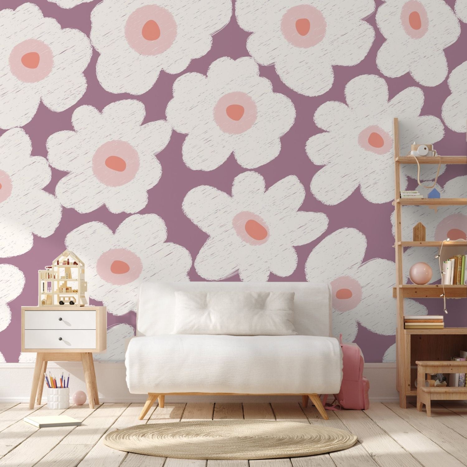 Bloemen fotobehang kinderkamer meisjeskamer Bloom! Papr Walls mauve