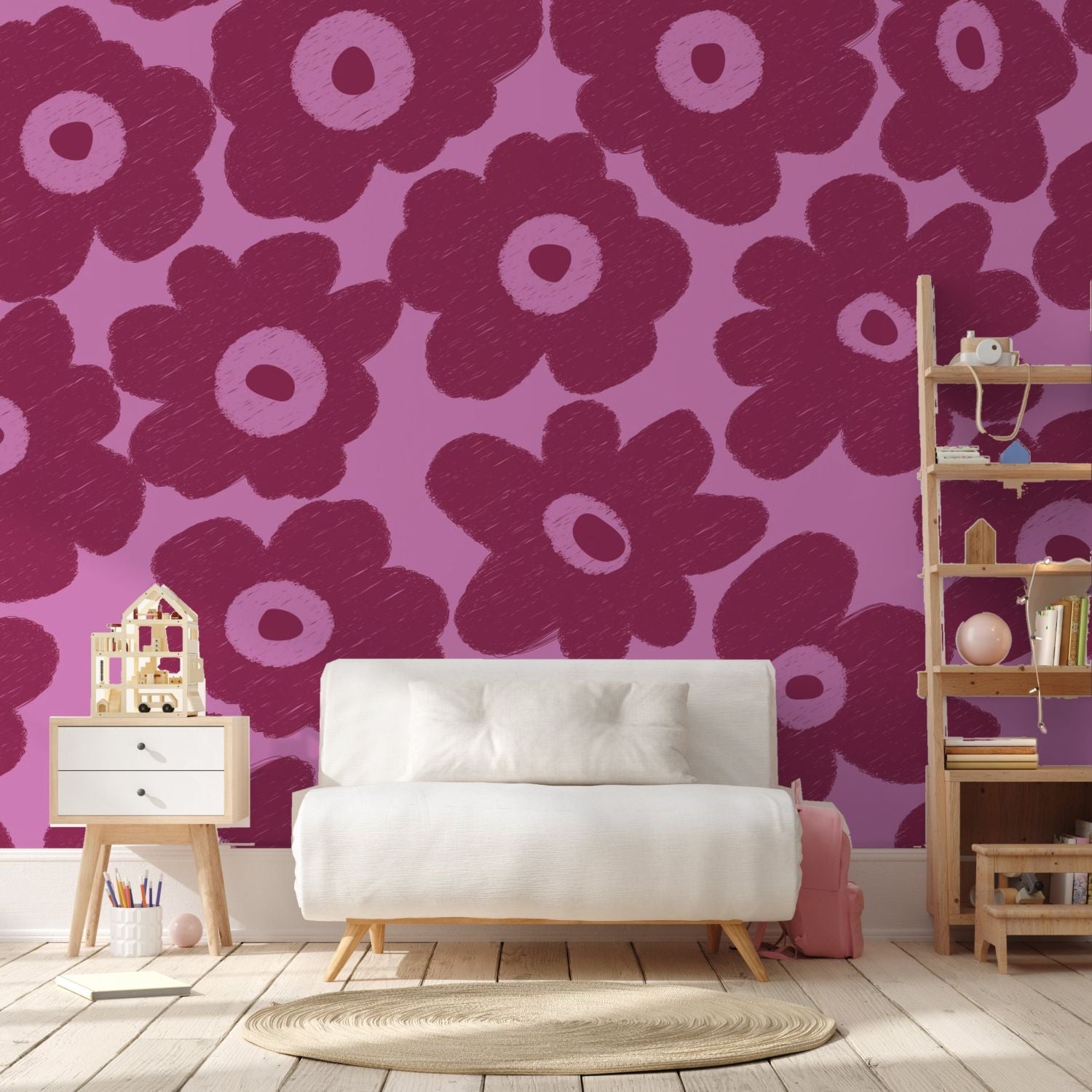 Bloemen fotobehang kinderkamer meisjeskamer Bloom! Papr Walls roze burgundy