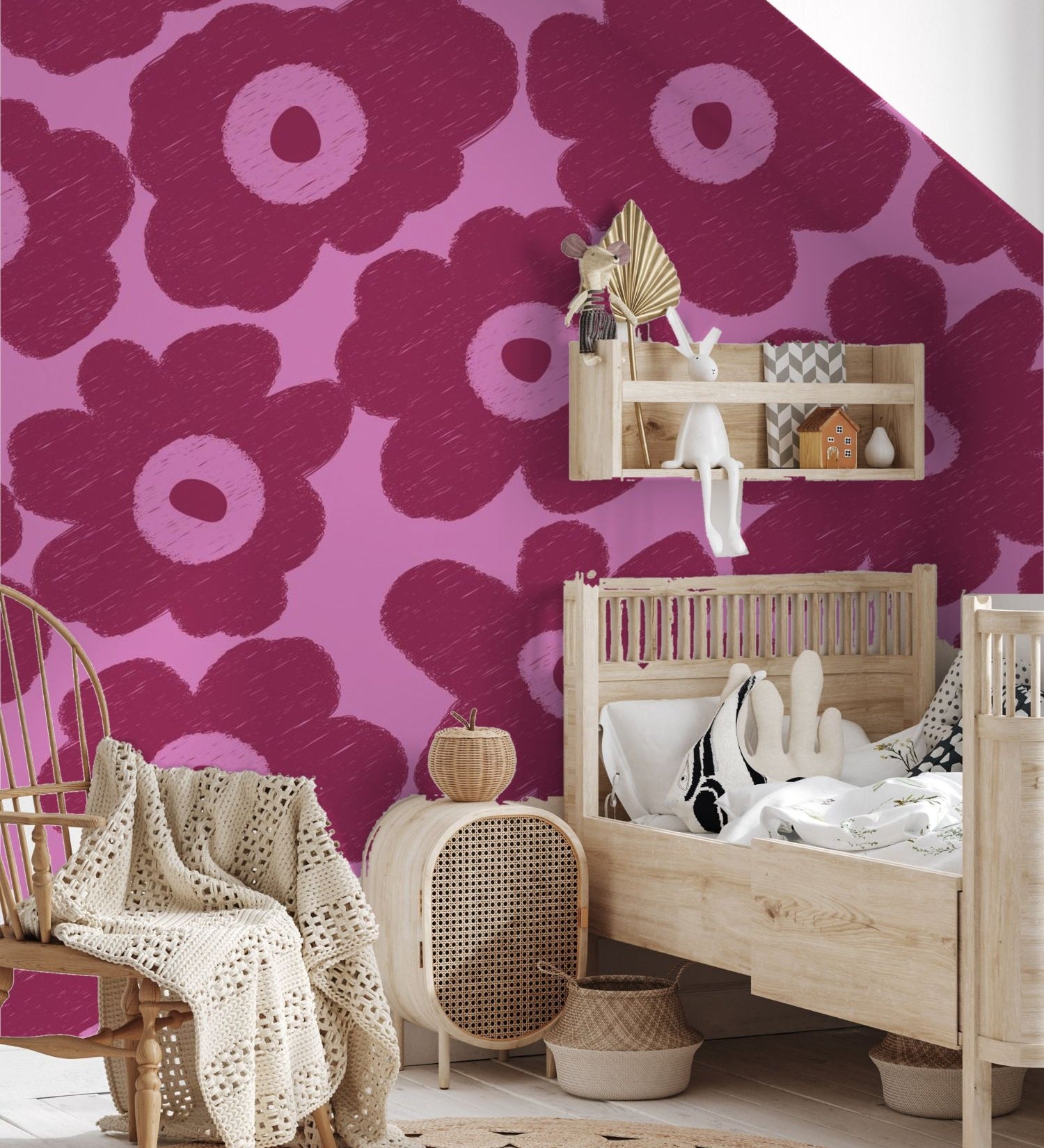 Bloemen fotobehang kinderkamer meisjeskamer Bloom! Papr Walls roze burgundy