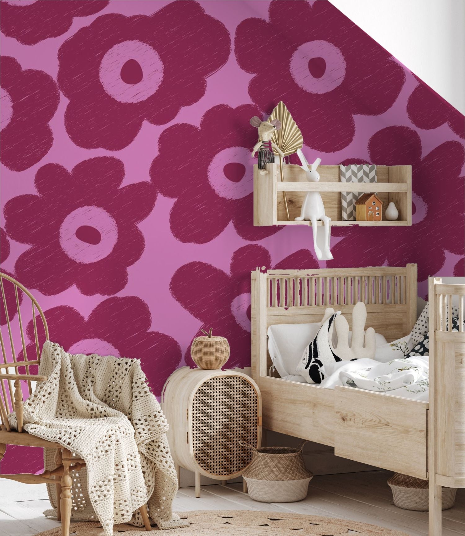 Bloemen fotobehang kinderkamer meisjeskamer Bloom! Papr Walls roze burgundy
