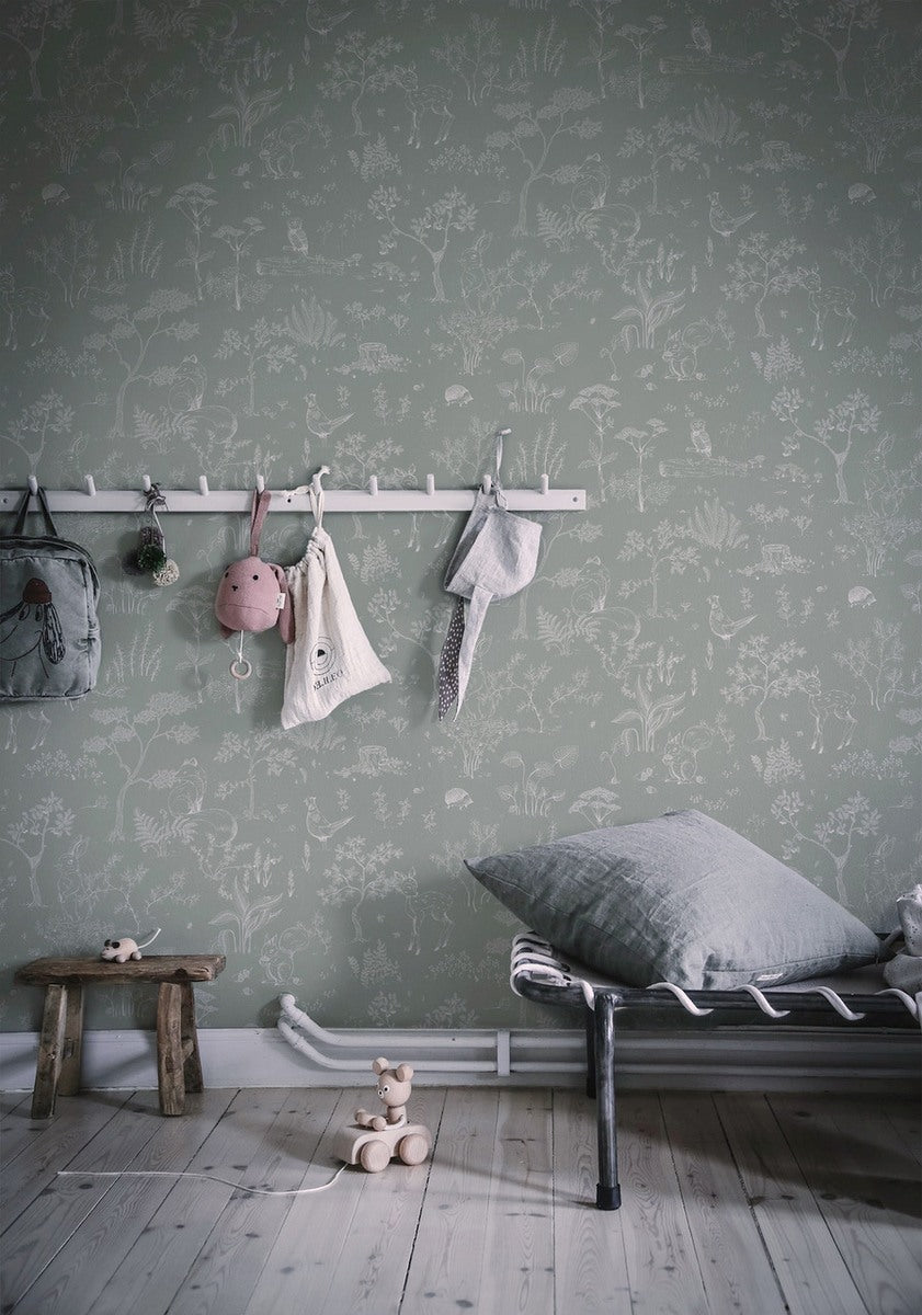 Sandberg Bosdieren behang voor de kinderkamer babykamer Hollie GPistachio lichtgroen 232-38
