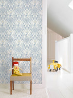 Kinderbehang dieren bosdieren dutch wallcoverings blauw wit JS3304