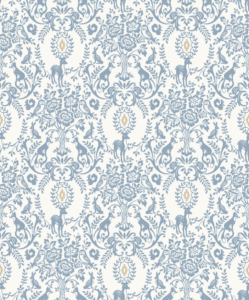 Kinderbehang dieren bosdieren dutch wallcoverings blauw wit JS3304