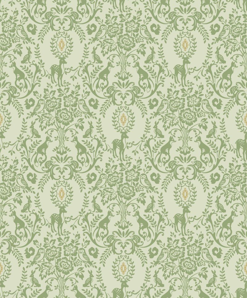 Kinderbehang dieren bosdieren dutch wallcoverings groen wit JS3312