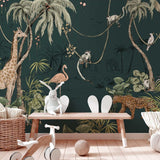 Annet Weelink Jungle behang jungle jazz voor de kinderkamer dark teal