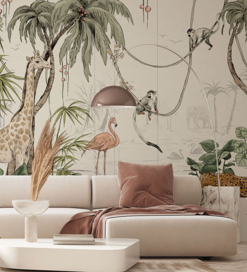 Annet Weelink Jungle Jazz behang voor de kinderkamer off white