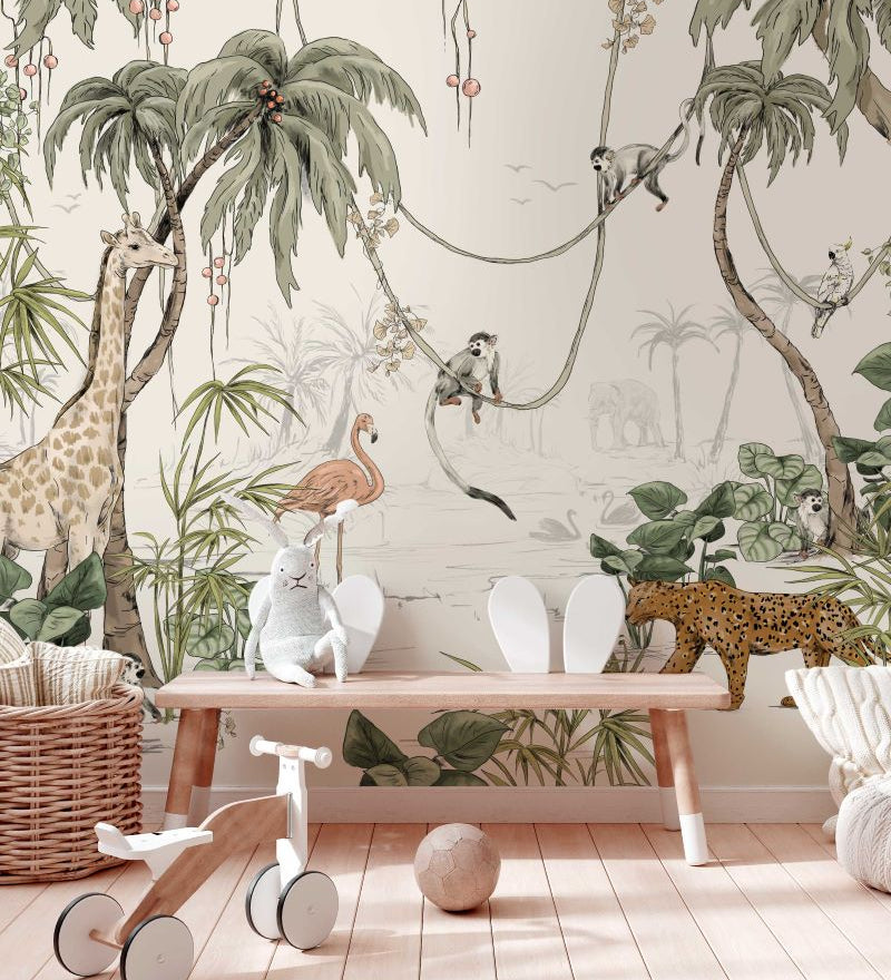 Annet Weelink Jungle Jazz behang voor de kinderkamer off white