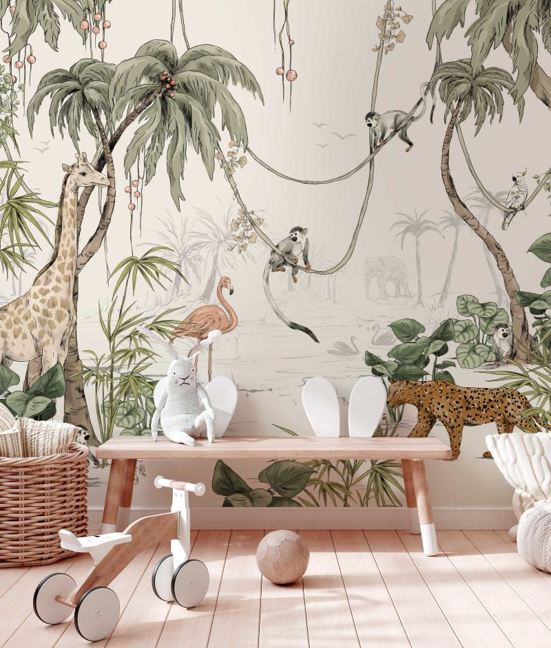 Annet Weelink Jungle Jazz behang voor de kinderkamer off white