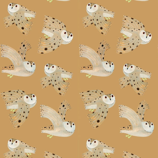 Aniek Bartels x Meet me at the wall owl uilen dierenbehang behang meisjeskamer babykamer geel 