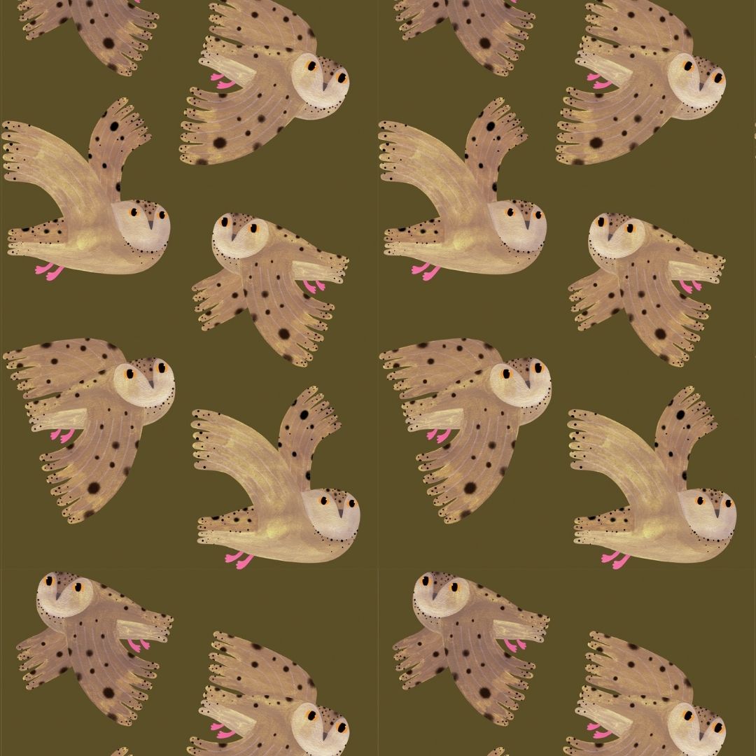 Aniek Bartels x Meet me at the wall owl uilen dierenbehang behang meisjeskamer babykamer groen
