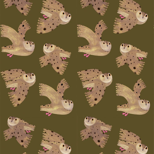 Aniek Bartels x Meet me at the wall owl uilen dierenbehang behang meisjeskamer babykamer groen