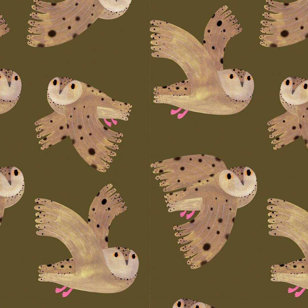Aniek Bartels x Meet me at the wall owl uilen dierenbehang behang meisjeskamer babykamer groen