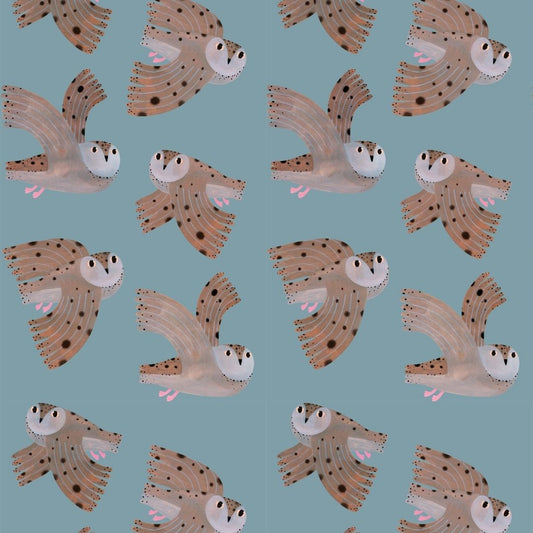 Aniek Bartels x Meet me at the wall owl uilen dierenbehang behang meisjeskamer babykamer lichtblauw
