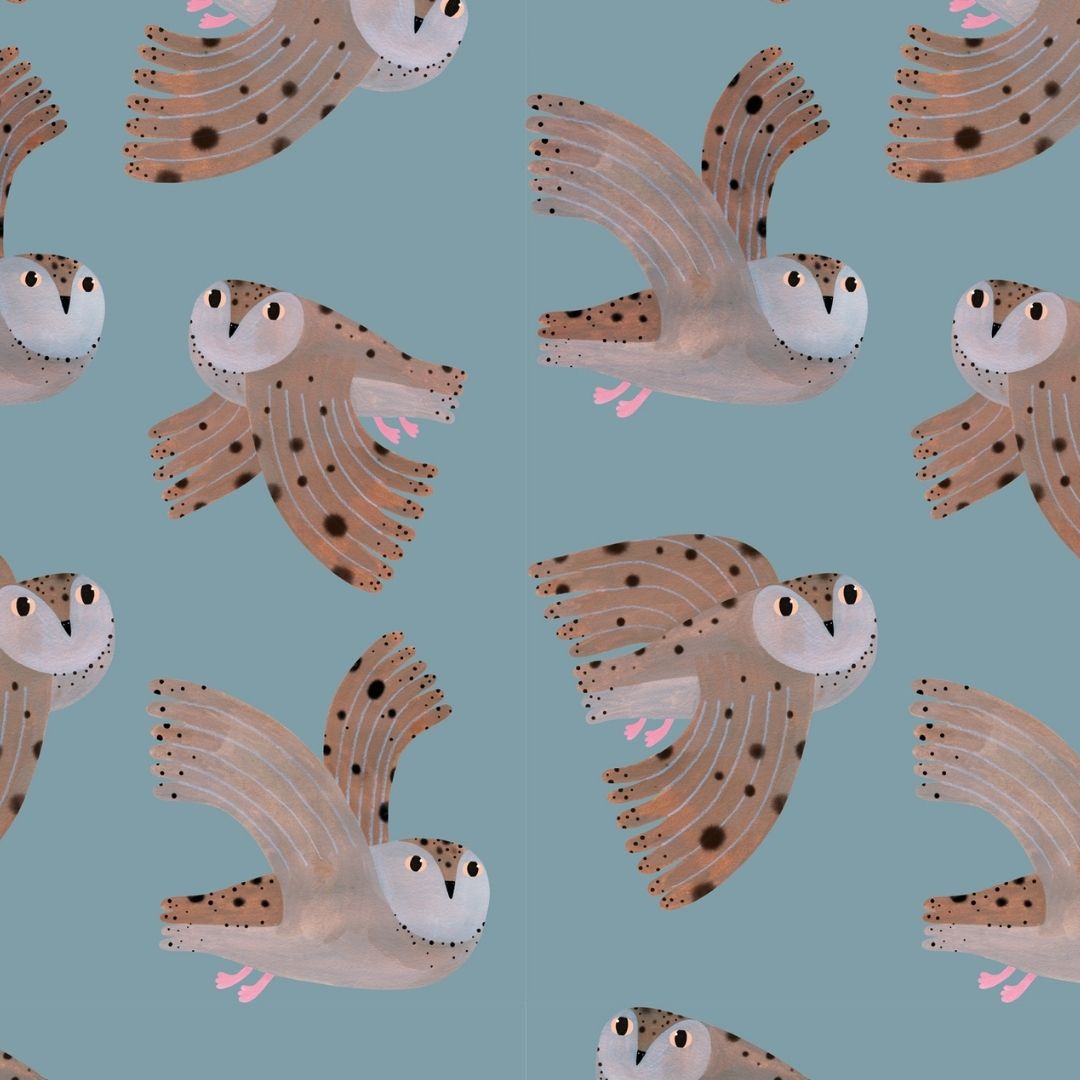 Aniek Bartels x Meet me at the wall owl uilen dierenbehang behang meisjeskamer babykamer lichtblauw