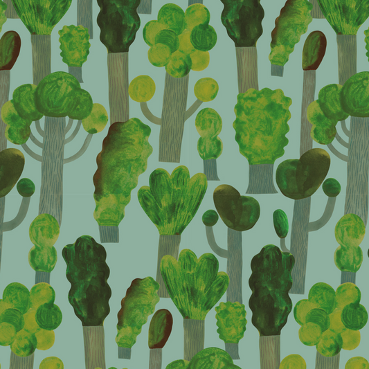 Aniek Bartels x Meet me at the wall trees bomen behang natuur lichtblauw jongenskamer 