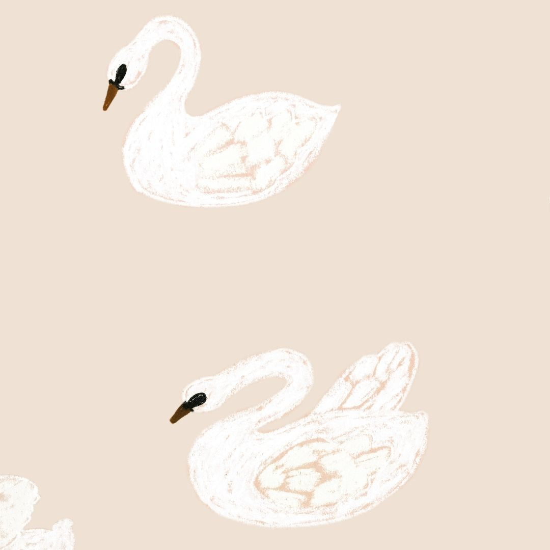 Joelle Wehkamp x Meet me at the wall Swans zwanen dierenbehang voor de kinderkamer meisjekamer beige