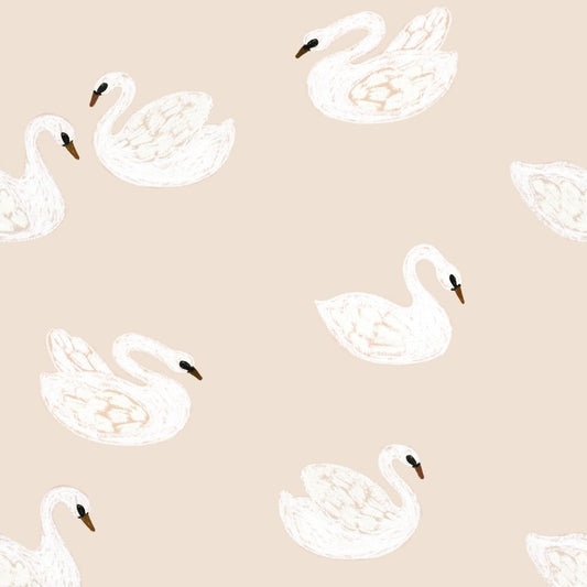 Joelle Wehkamp x Meet me at the wall Swans zwanen dierenbehang voor de kinderkamer meisjekamer beige