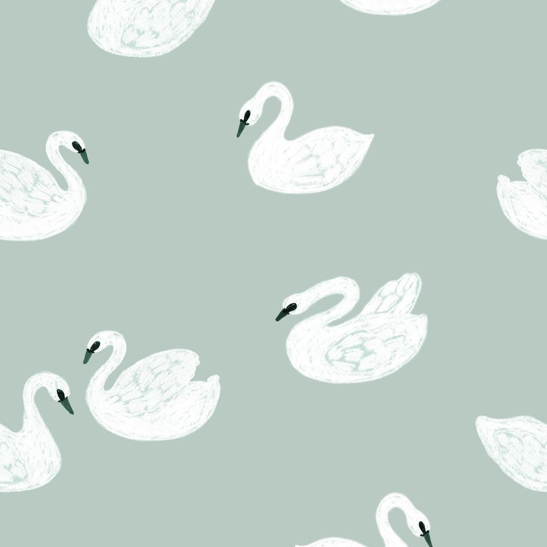 Joelle Wehkamp x Meet me at the wall Swans zwanen dierenbehang voor de kinderkamer meisjeskamer lichtblauw