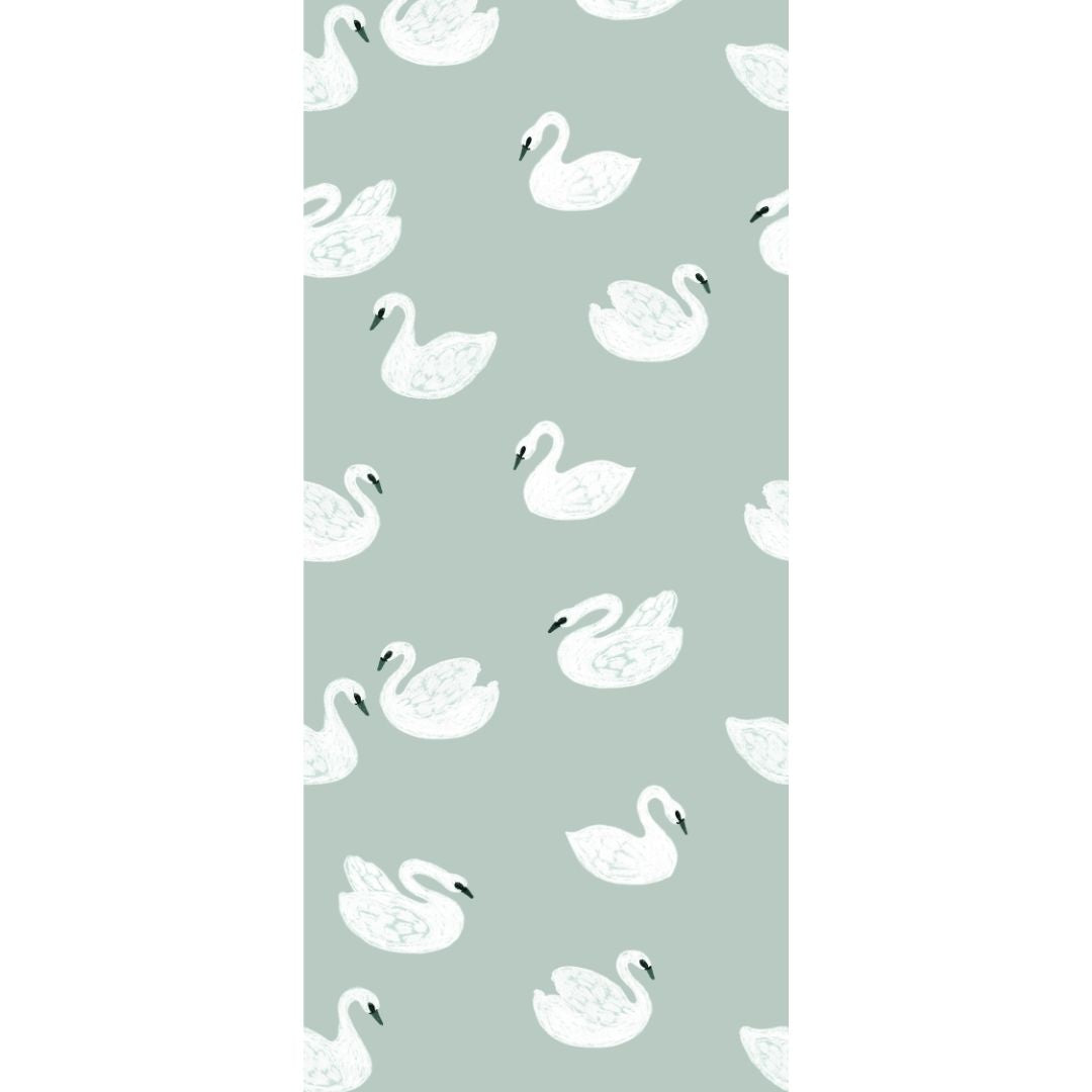 Joelle Wehkamp x Meet me at the wall Swans zwanen dierenbehang voor de kinderkamer meisjeskamer lichtblauw