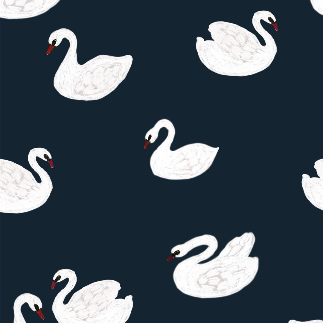 Joelle Wehkamp x Meet me at the wall Swans zwanen dierenbehang voor de kinderkamer meisjekamer blauw