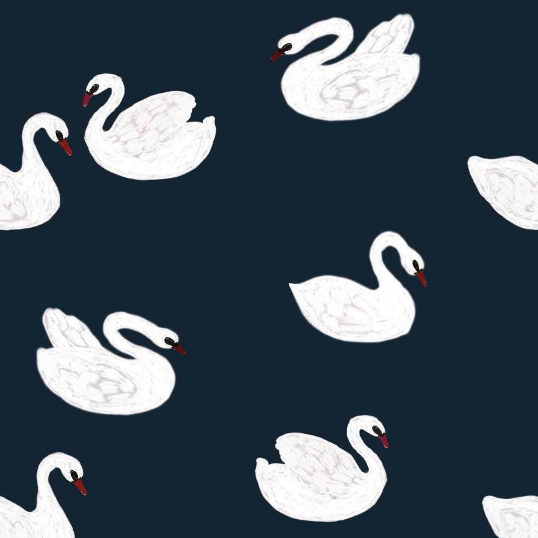 Joelle Wehkamp x Meet me at the wall Swans zwanen dierenbehang voor de kinderkamer meisjekamer blauw