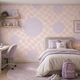 Smiley behang kinderkamer tienerkamer meidenkamer roze lila Papr Walls Face the Wall geblokt