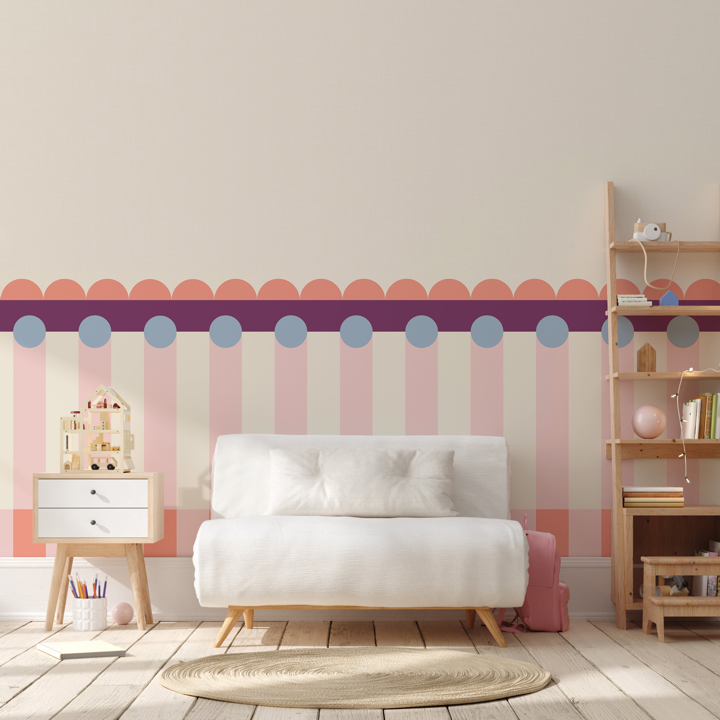 Fotobehang kinderkamer lambrisering meisjeskamer koraal roze papr walls meet me halfway Papr Walls