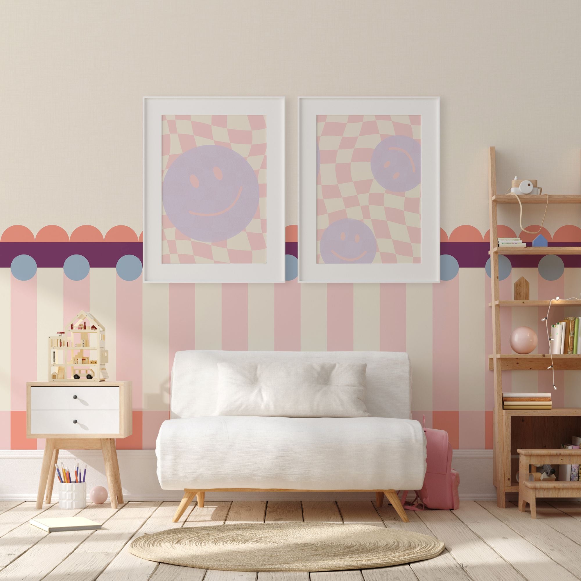 Fotobehang kinderkamer lambrisering meisjeskamer koraal roze papr walls meet me halfway Papr Walls