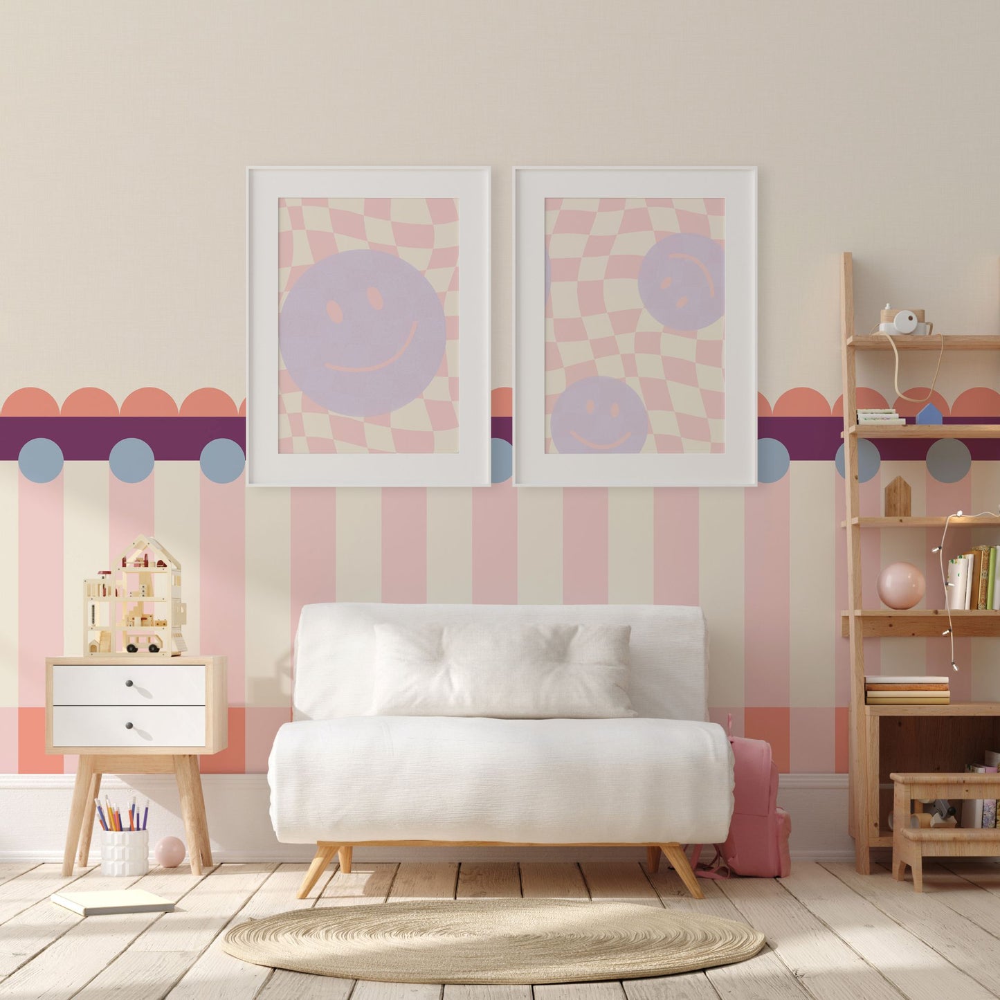 Fotobehang kinderkamer lambrisering meisjeskamer koraal roze papr walls meet me halfway Papr Walls