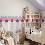 Fotobehang kinderkamer lambrisering meisjeskamer lila roze lichtblauw papr walls meet me halfway