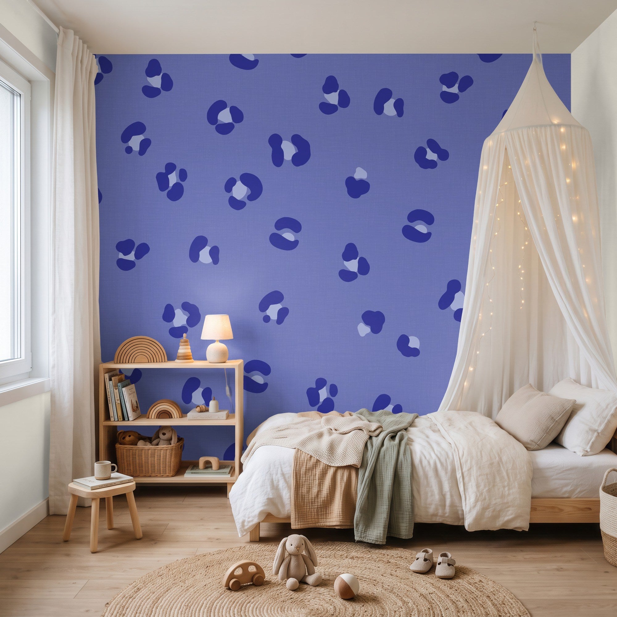 Leopard luipaard behang voor meisjeskamer tienerkamre blauw