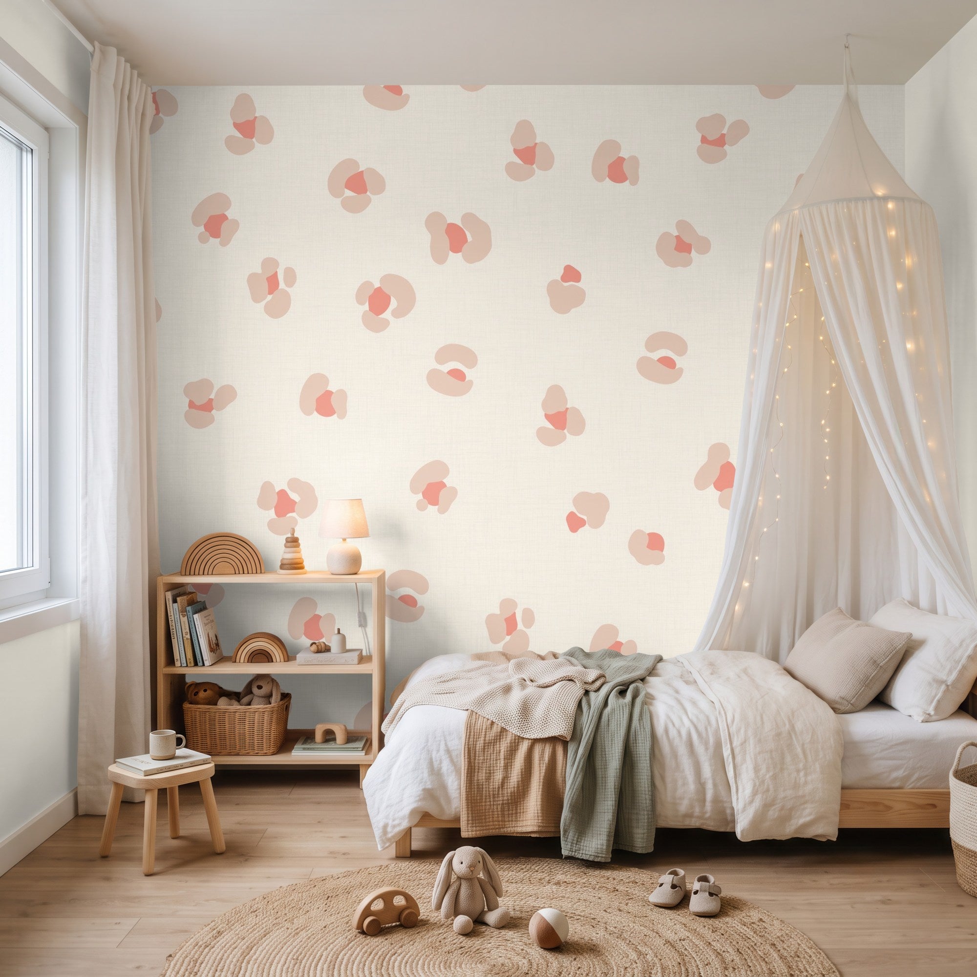 Leopard luipaard behang voor meisjeskamer tienerkamer creme roze