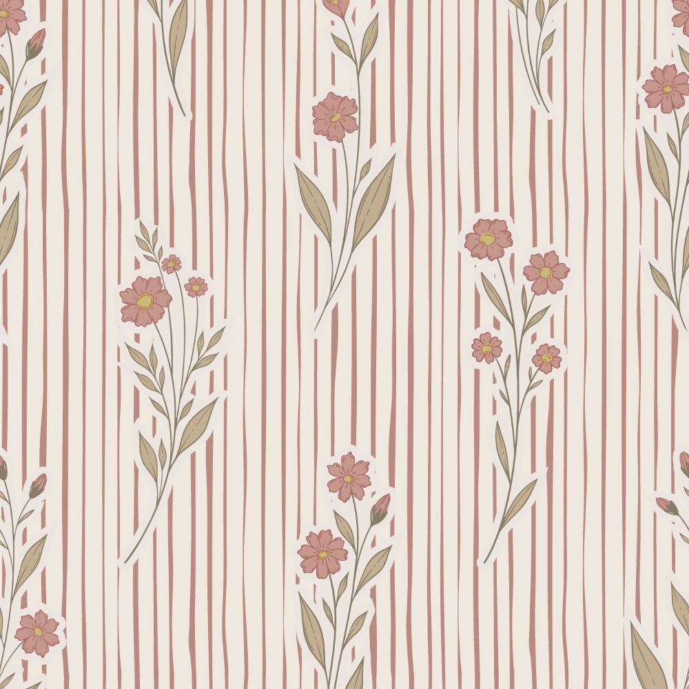 Little Amour bloemen en strepen behang voor meisjeskamer en babykamer amber terra roze