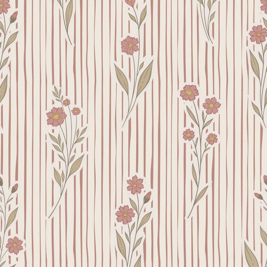 Little Amour bloemen en strepen behang voor meisjeskamer en babykamer amber terra roze