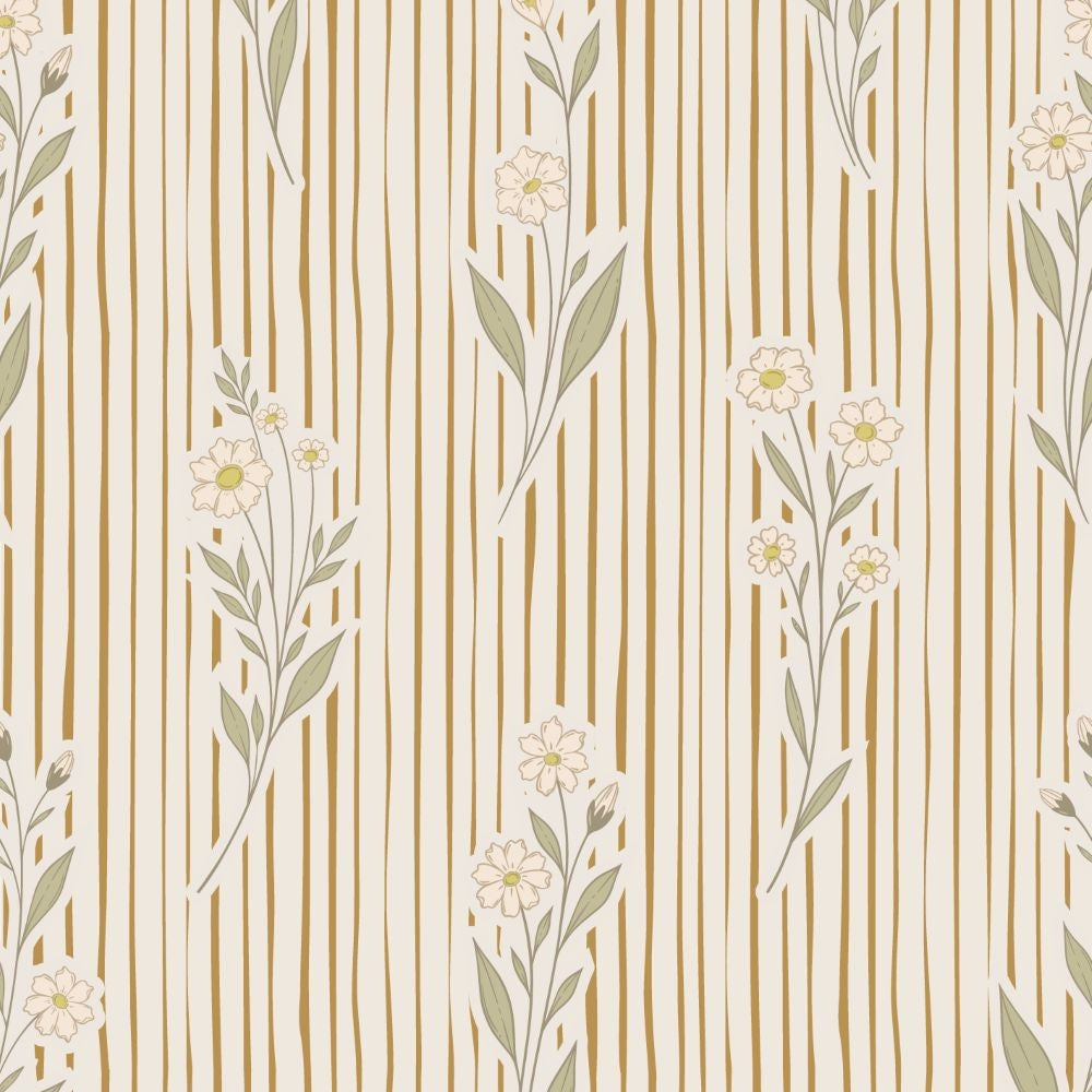 Little Amour bloemen en strepen behang voor meisjeskamer en babykamer honey geel
