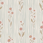 Little amour bloemen en strepen behang voor de babykamer en meisjeskamer lichtblauw met roze