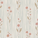 Little amour bloemen en strepen behang voor de babykamer en meisjeskamer lichtblauw met roze