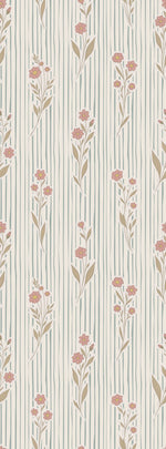 Little amour bloemen en strepen behang voor de babykamer en meisjeskamer lichtblauw met roze