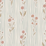 Little amour bloemen en strepen behang voor de babykamer en meisjeskamer lichtblauw met roze