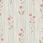 Little amour bloemen en strepen behang voor de babykamer en meisjeskamer lichtblauw met roze