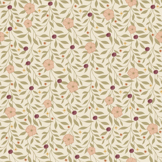 Little Amour Blossom Vines bloemenbehang voor meisjeskamer en babykamer roze groen en bordeaux rood