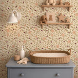 Little Amour Blossom Vines bloemenbehang voor meisjeskamer en babykamer roze groen en bordeaux rood