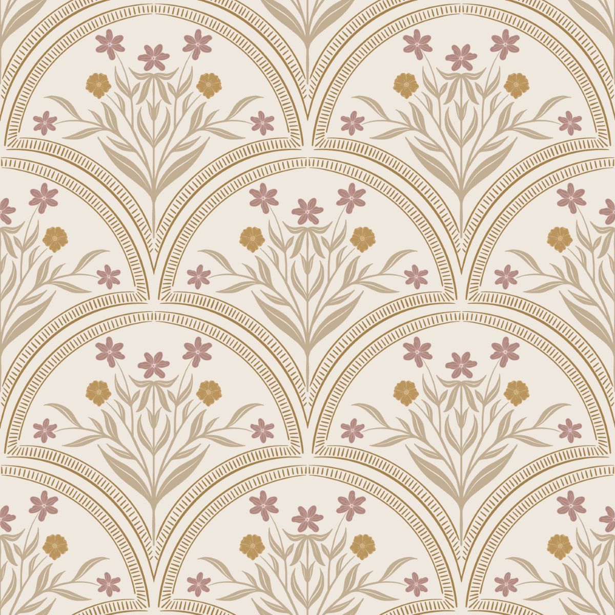 Boogjes behang voor meisjeskamer en babykamer Flora Arches Little Amour zand beige 