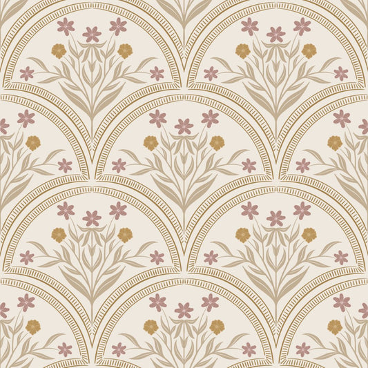 Boogjes behang voor meisjeskamer en babykamer Flora Arches Little Amour zand beige 
